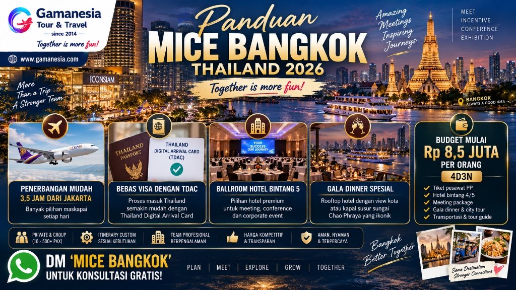 Panduan MICE di Bangkok, Thailand 2026: Venue, Budget, dan Cara Merancang Corporate Trip yang Berkesan | Gamanesia